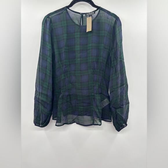 J.Crew Chiffon shirred-waist top in Black Watch tartan - Picture 3 of 4